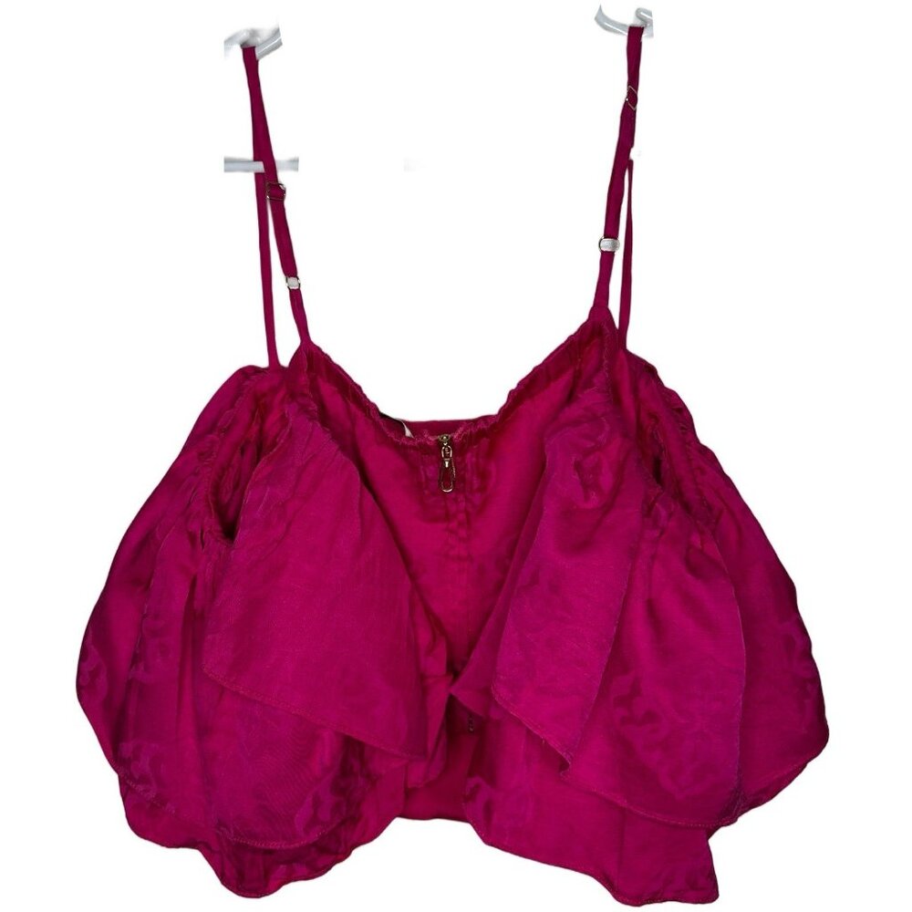 Sandro Hally Jacquard Ruffled Crop Top Pink Cold Shoulders Size 4 Small - Picture 3 of 7